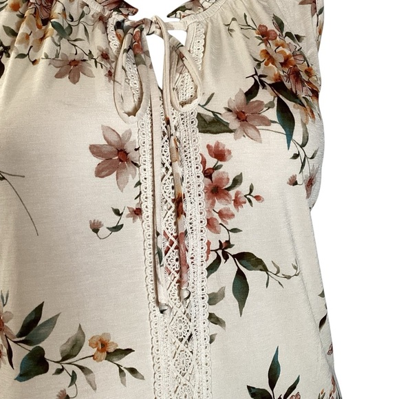 Plus Size, NAIF Cream Floral Sleeveless Tie Front Blouse, Size 2X - Picture 4 of 6